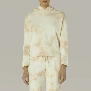 Enza Costa Cropped Tan Neutrals Tie Dye Hooded Sweatshirt Pullover Small